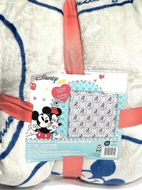 NEW, Disney Mickey Mouse Plush Throw Blanket 90x90 White Blue Super Soft